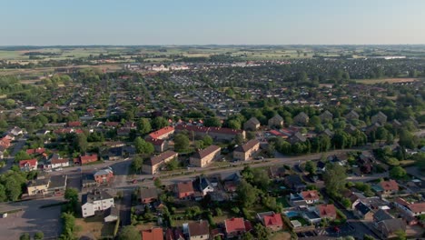 Aerial-arc-shot-of-residential-area-in-Staffanstorp,-Sweden