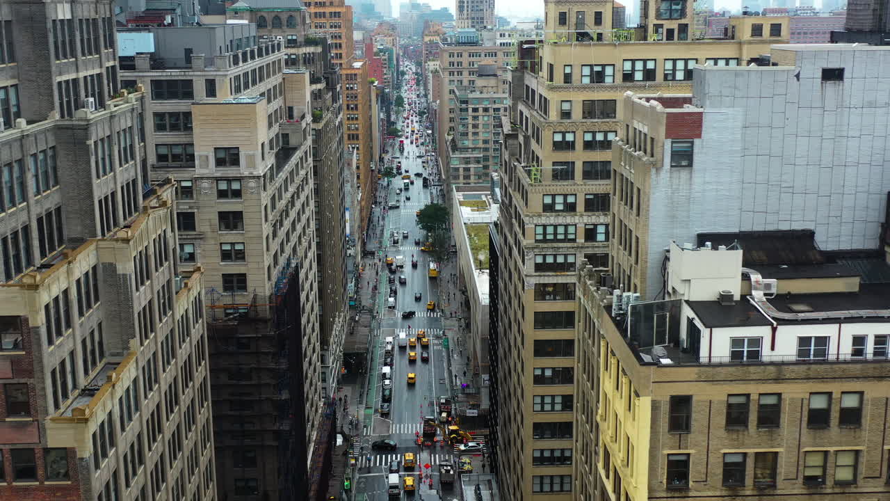 Aerial View of a Busy City Street in New York City