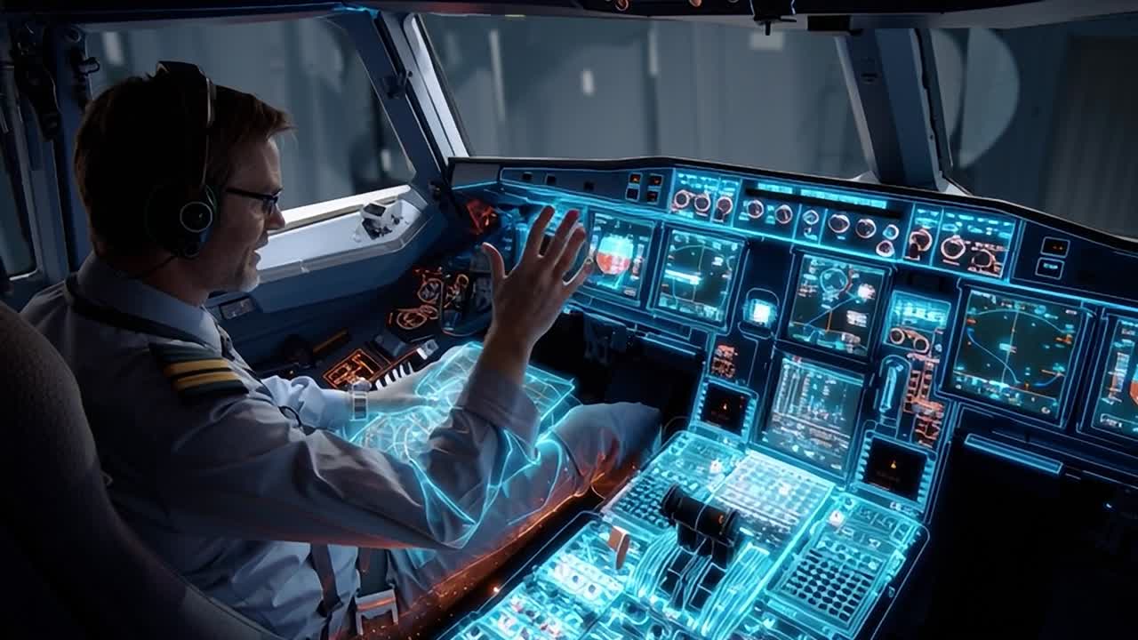Pilot operating advanced cockpit technology during a training session