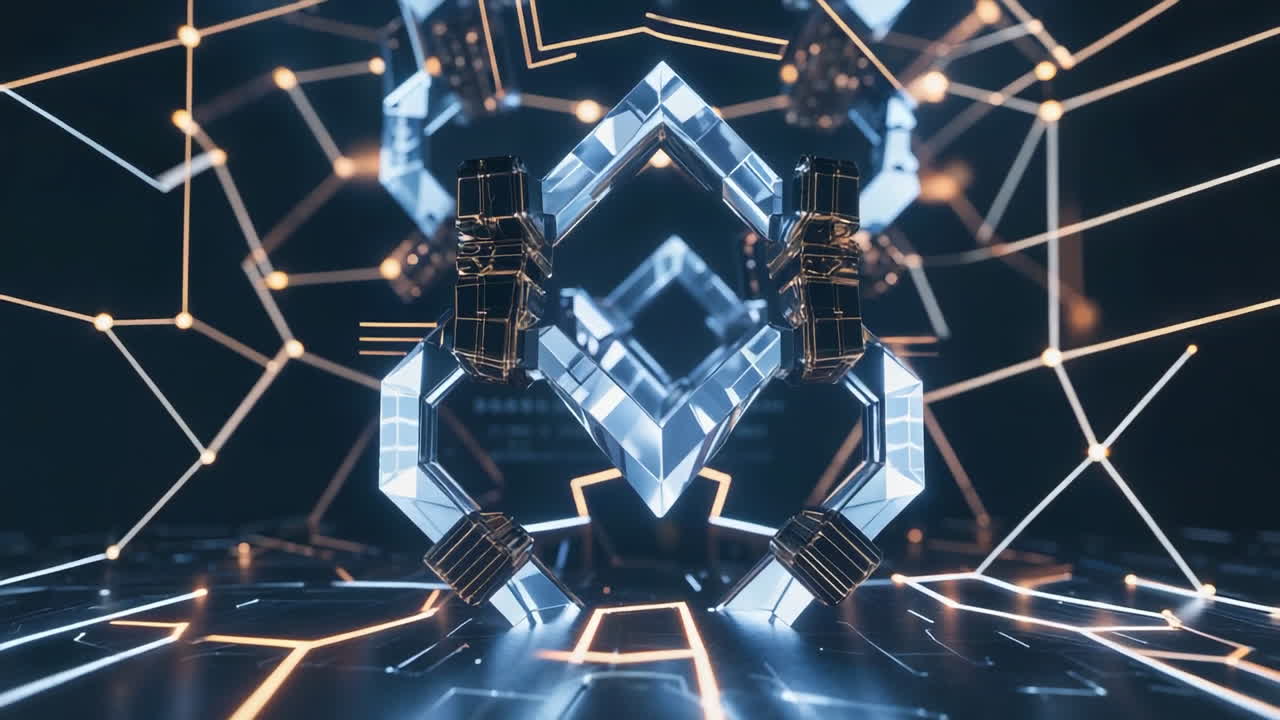 Abstract Futuristic Geometric Structure with Glowing Network Connections