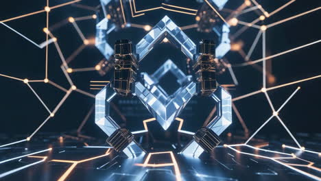 abstract futuristic geometric structure with glowing network connections