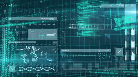 animation of data processing and dna strand spinning