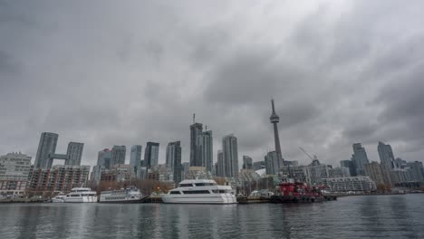 boats and downtown toronto city skyline timelapse, tilt up