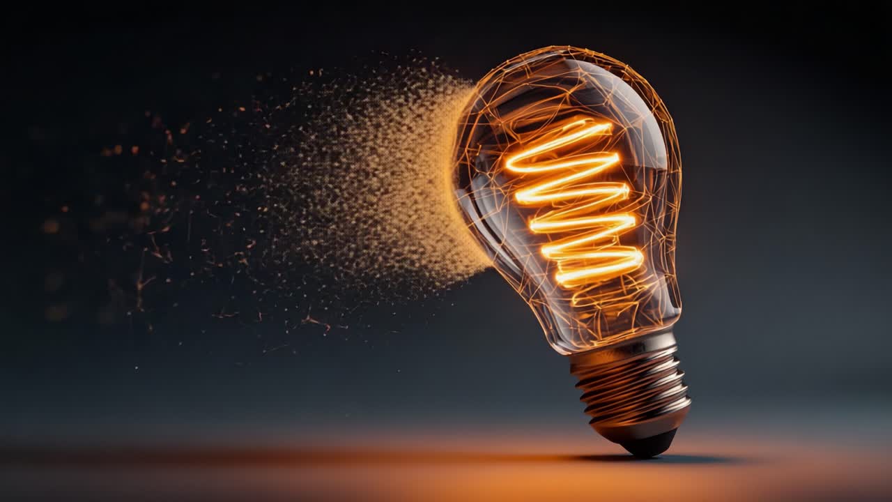 Illuminating Innovation: A Stunning Sequence Featuring a Light Bulb with Dynamic Energy, Capturing the Essence of Creativity and Imagination Through a Unique Visual Experience of Light and Technology