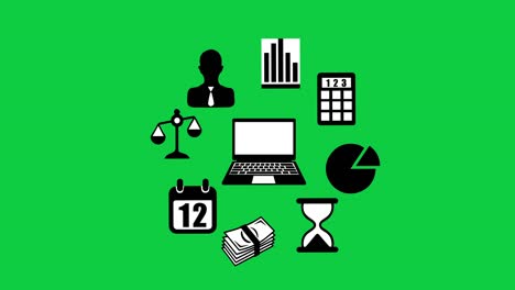 business strategy icons - circular animation green screen