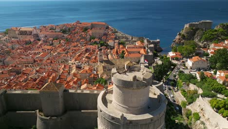 aerial view of the watch tower and the northern end of the old town in dubrovnik, croatia