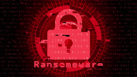 ransomware technology red background with binary code animation cyber attack and concept malware