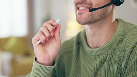 call center, remote work or mouth of man