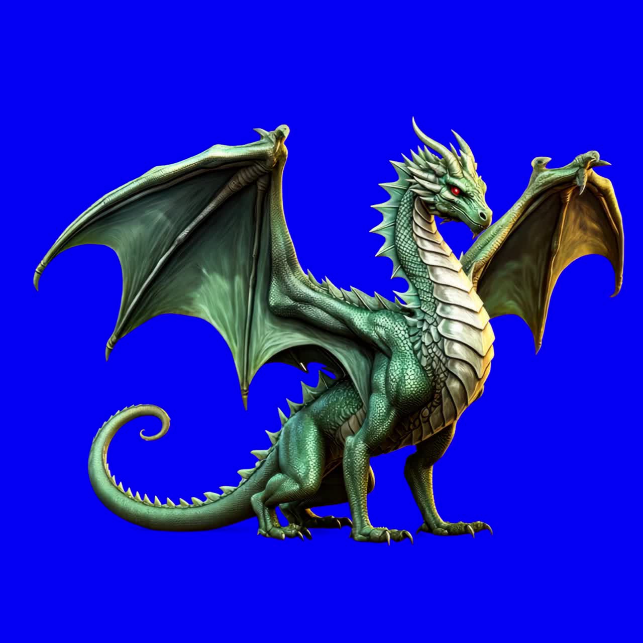 Animation illustrée d'un dragon vert majestueux, vidéo 4K transparente, fond vert