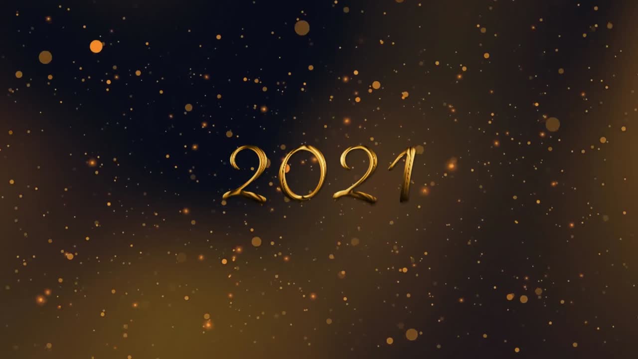 animación del texto de 2021 sobre luces brillantes sobre un fondo oscuro