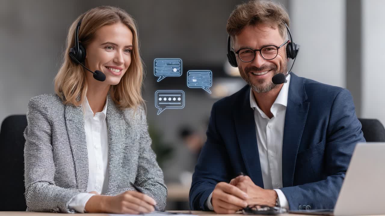 Engaging Customer Support Team Providing Assistance Through Effective Communication in Modern Office Setting