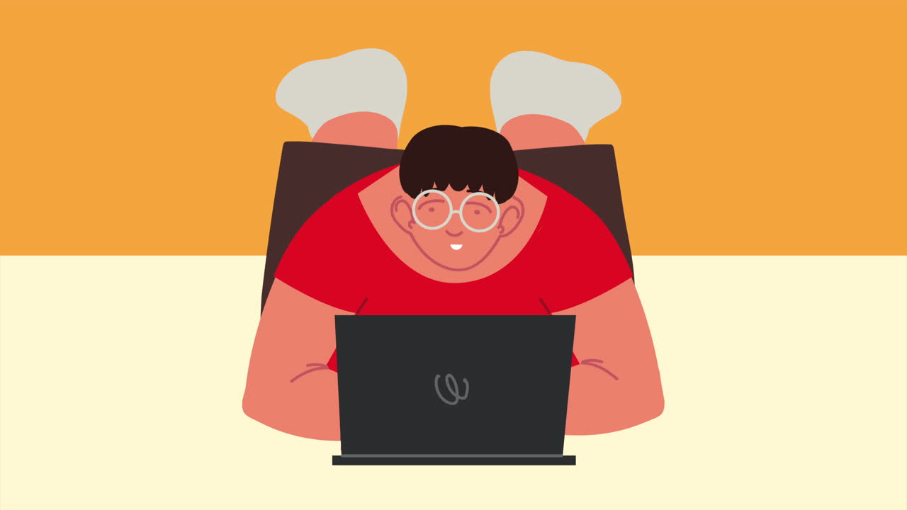 young man liying using laptop