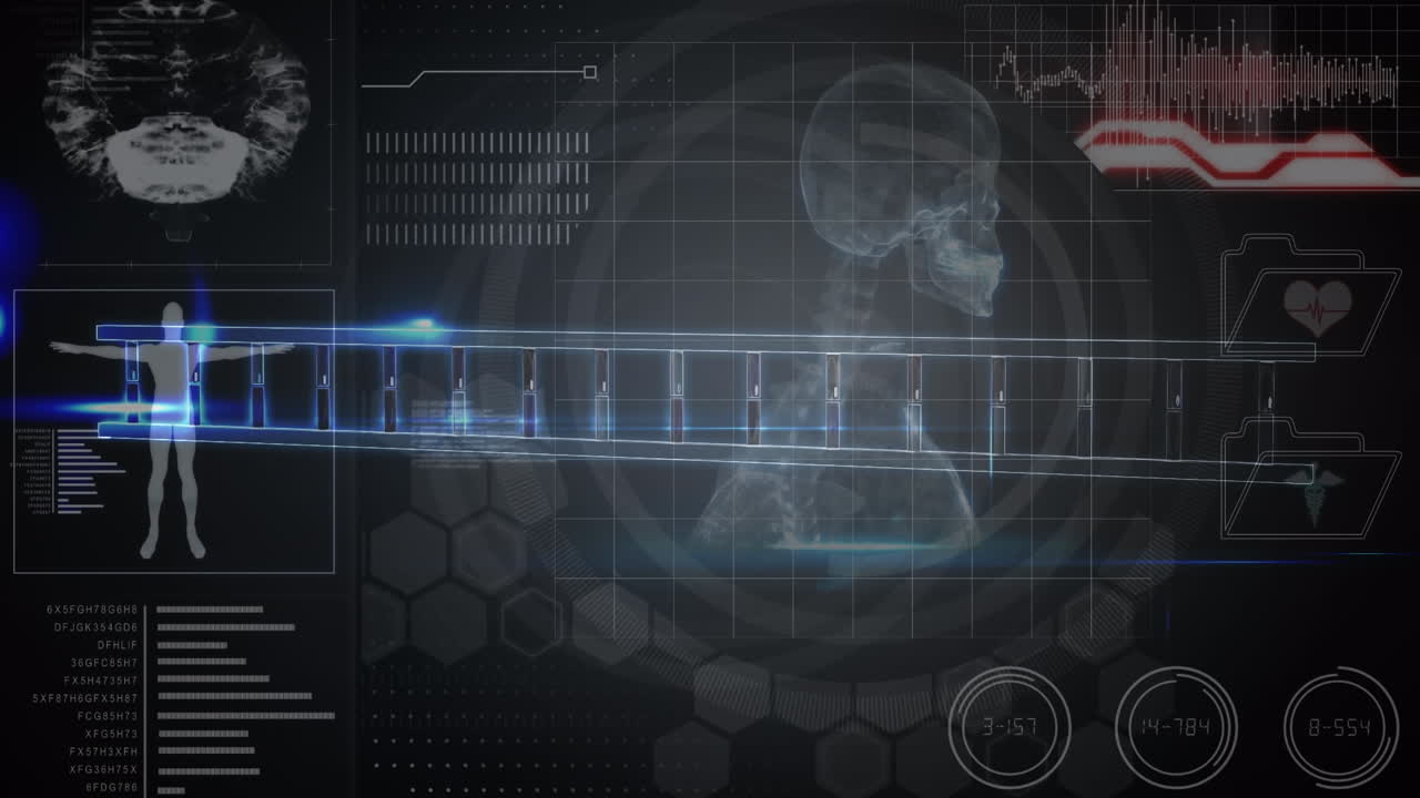 Animation of human body, dna strand spinning and medical data processing
