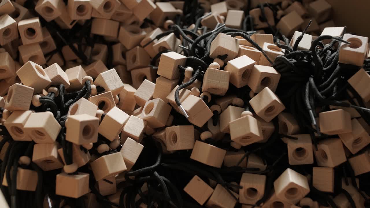 Pile of wooden beads and cubes