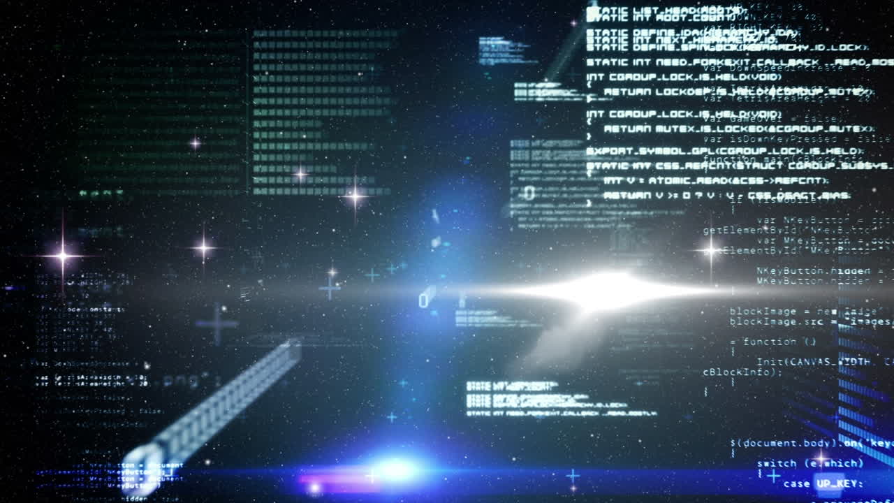 Animation of digital data processing over blue background