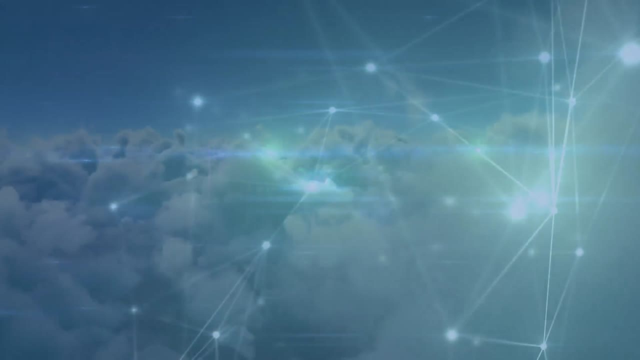 Animation of network of connections over clouds in background