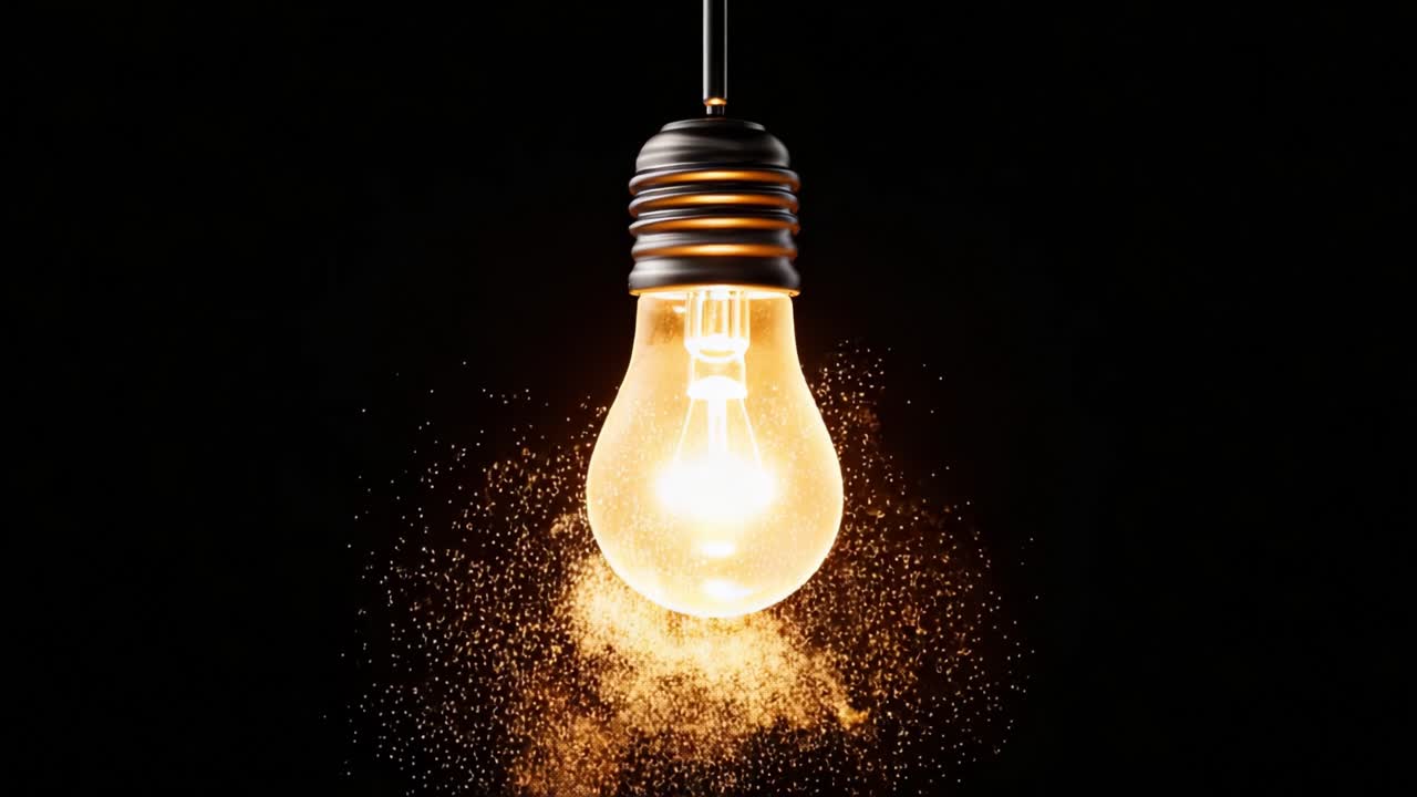 Captivating Sparkle: A Dramatic Series Featuring a Glowing Light Bulb Creating a Magical Atmosphere with Sparkling Particles Against a Dark Background