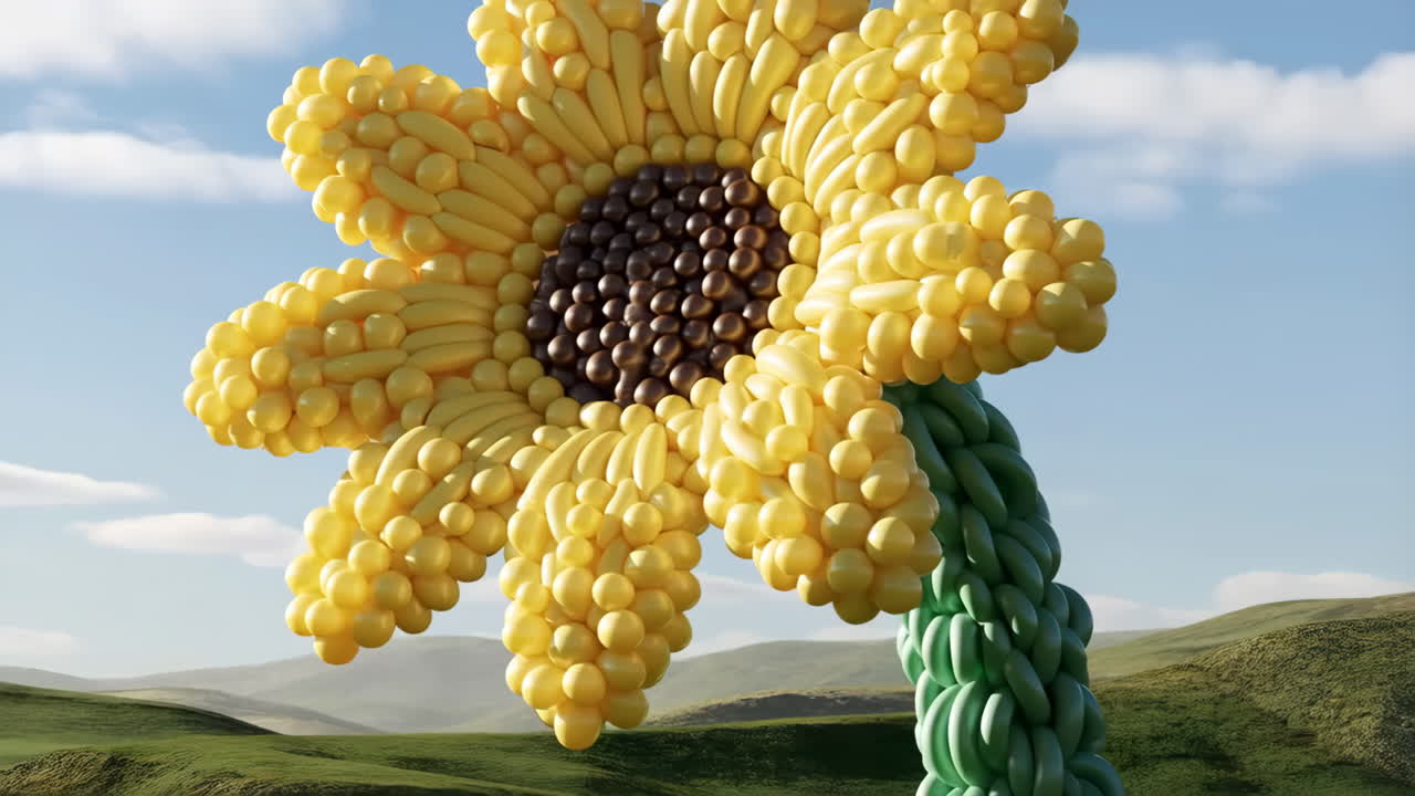 Giant Sunflower Balloon Sculpture in a Field