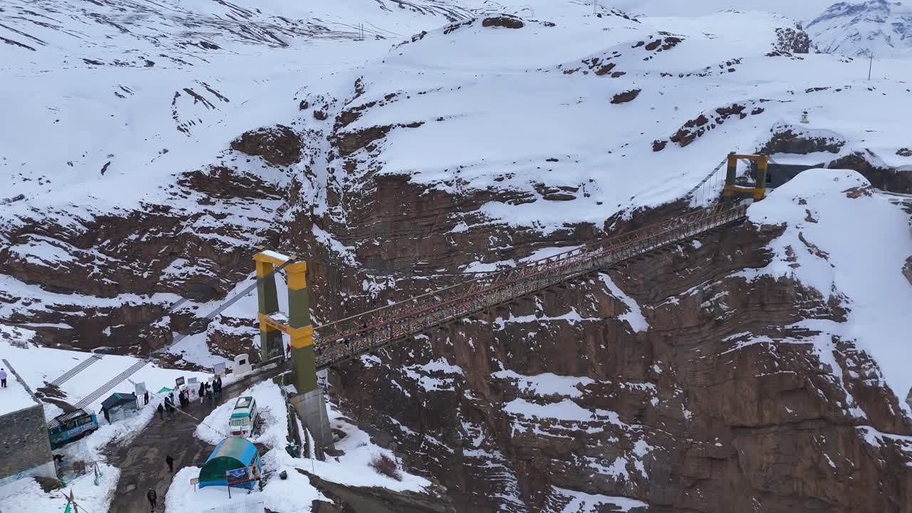 Snowy Suspension Bridge in the Himalayas