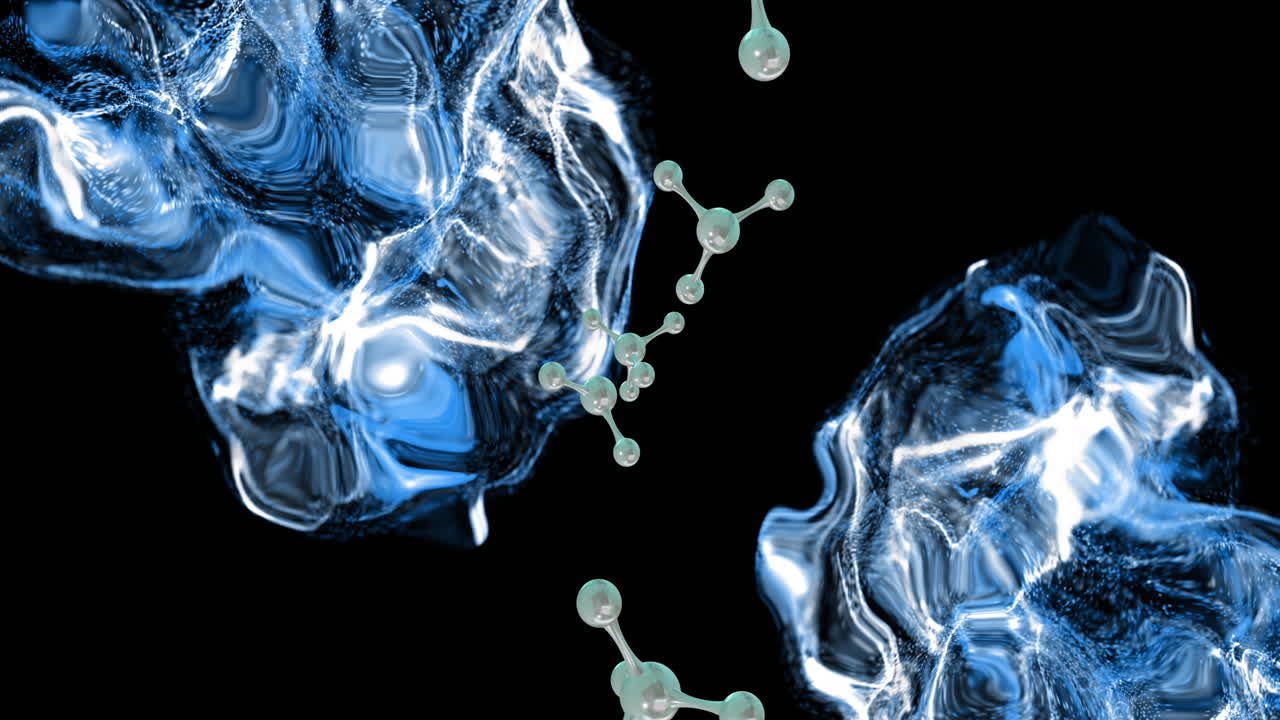 블랙 배경 위에 있는 분자 모델과 빛 흔적의 마이크로의 애니메이션