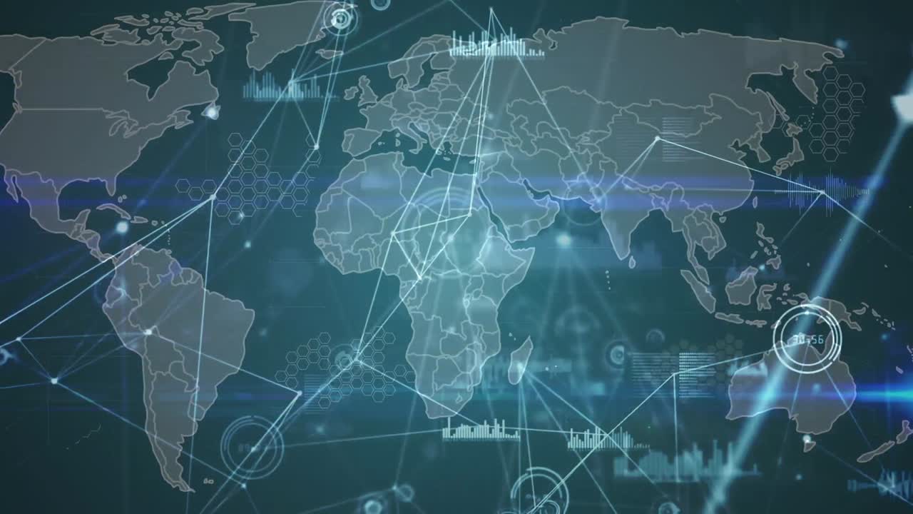 블랙 배경에 연결 네트워크와 세계 지도의 애니메이션