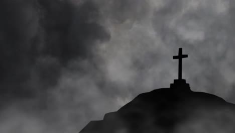 cross hill silhouette with storm background, ultra hd