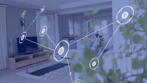 animation of network of connections with icons over house interior