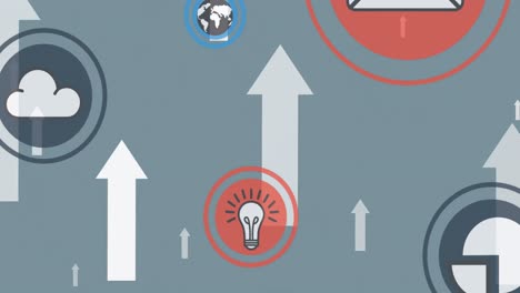 animación de iconos de medios sobre flechas blancas