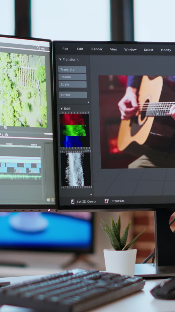 Vertical Video Empty video editing tools and a color wheel running on pc at desk