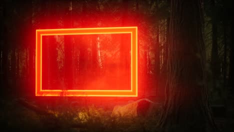 marco rectangular brillante de neón en el bosque nocturno