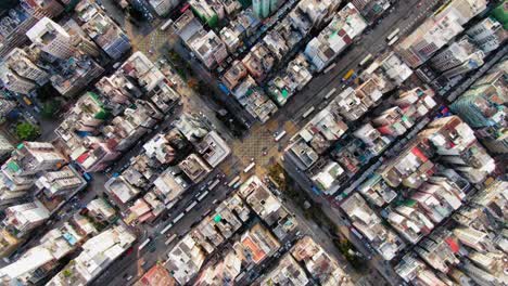 downtown hong kong buildings, crosswalk and traffic, high altitude aerial view