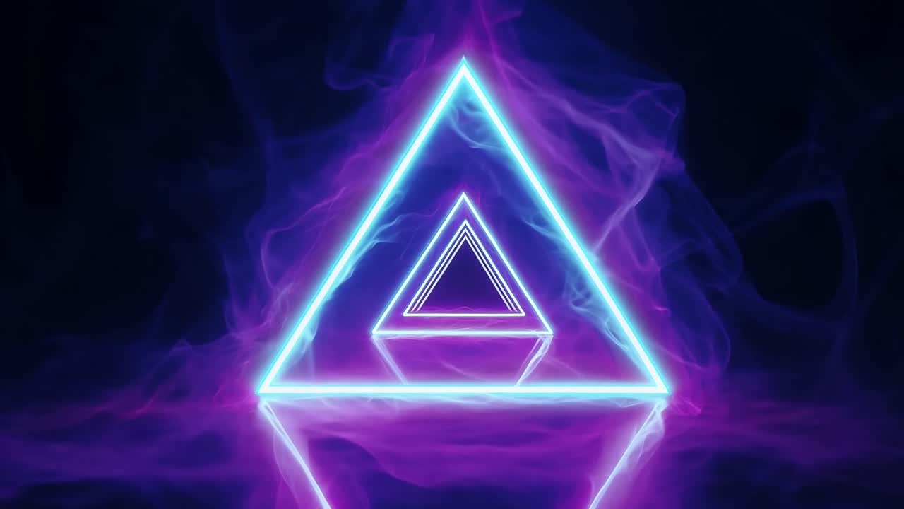 triángulos de neón en el humo
