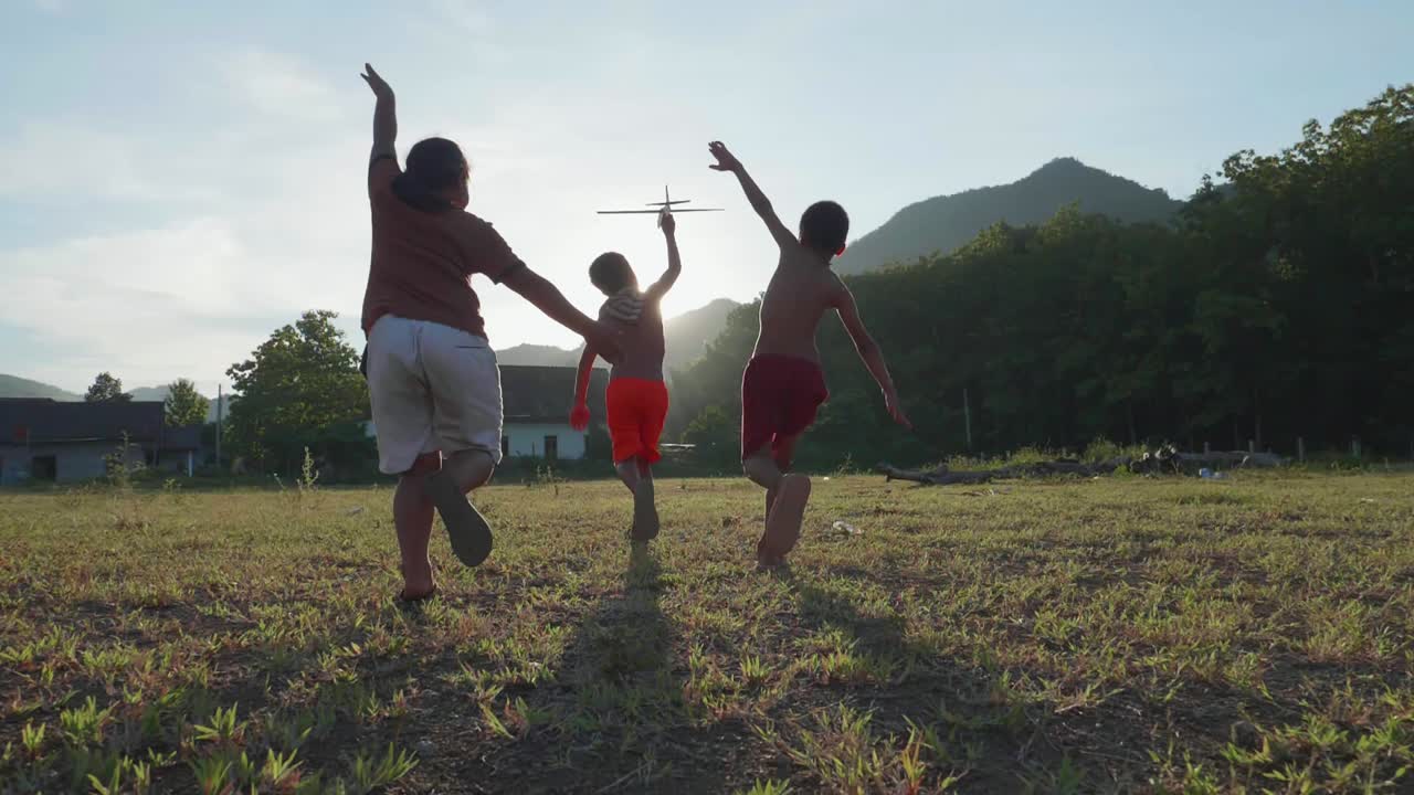 Children Playing with Kites in a Field