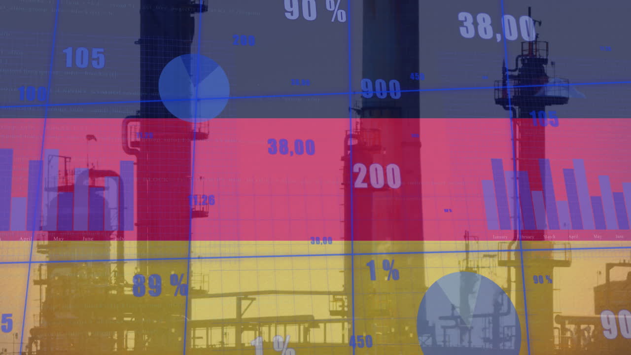 Animazione dell'elaborazione di dati finanziari sulla bandiera della Germania.