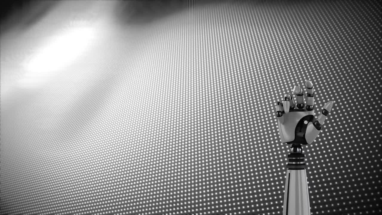 animación del brazo del robot gris en fondo punteado