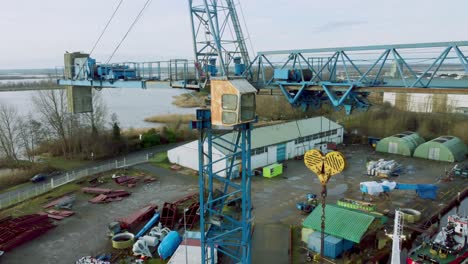 old steel crane operating cabine zooming out