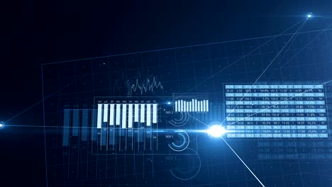 business abstract flight through global growing network with graphs and charts. beautiful looped 3d animation with blue lines, dots and grid. business and technology concept.