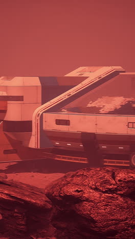 a spaceship landing on a martian landscape