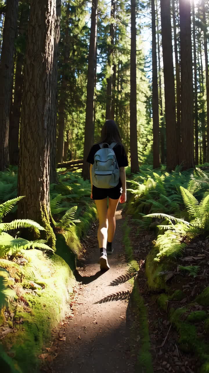 mujer caminando en un bosque