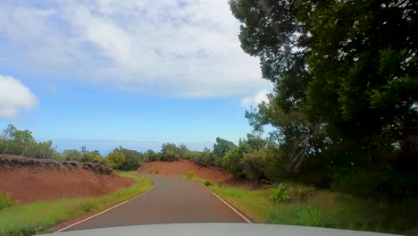 Eine-Atemberaubende-Fahrt-Auf-Einer-Kurvenreichen-Bergstraße,-Durch-üppiges-Grün-Und-Klaren-Himmel,-Auf-La-Gomera,-Kanarische-Inseln,-Spanien