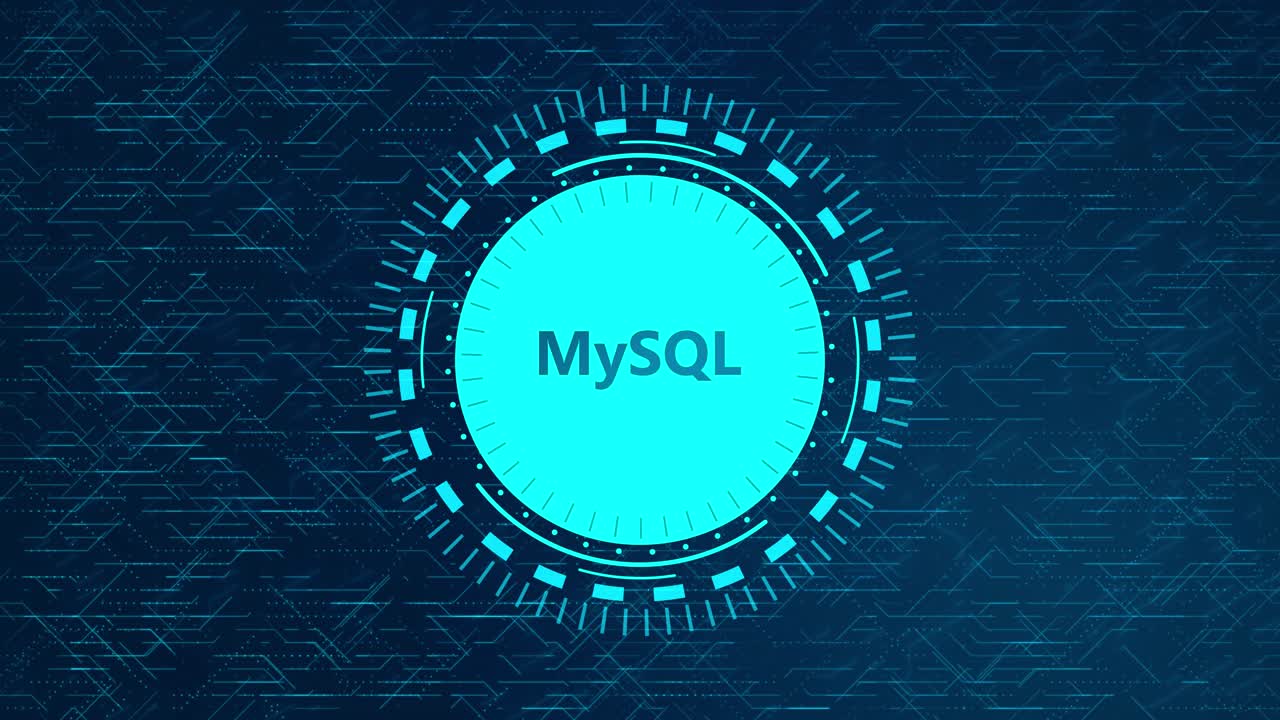 Futuristic MySQL Concept with Rotating HUD Elements and Circuitry Design