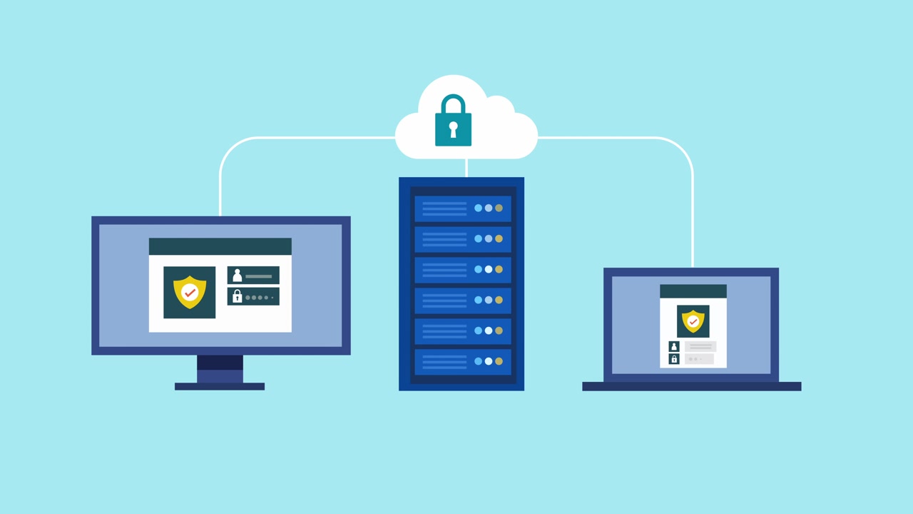 Animated Infographic Showing Cloud Computing Data Security and Network Connectivity