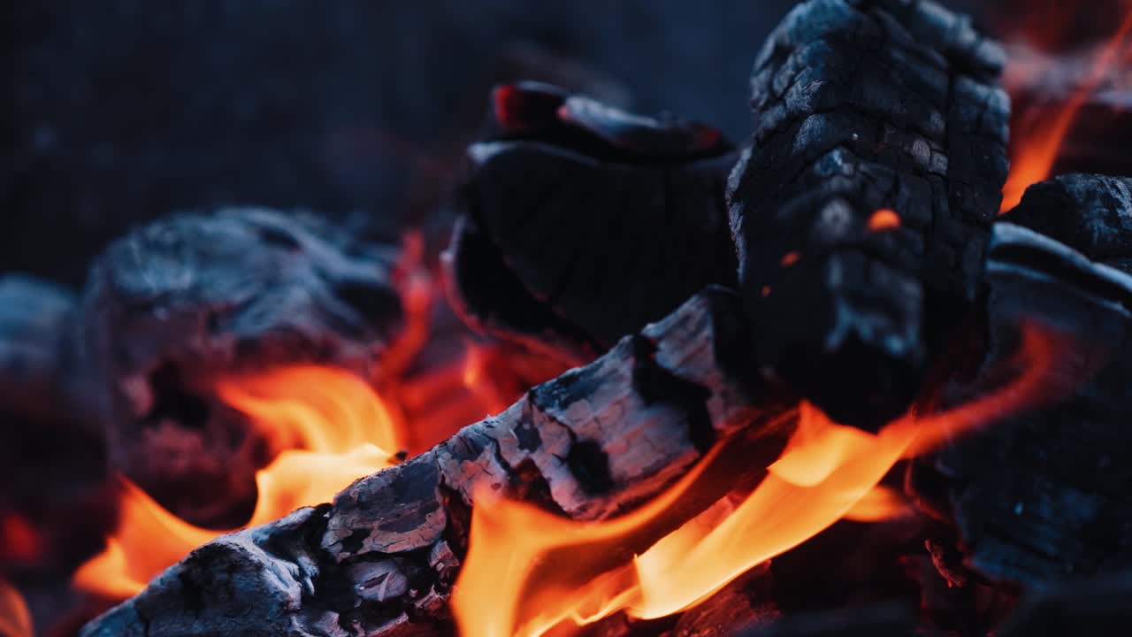 Burning Wood. Burning fire in a home fireplace. Slow motion