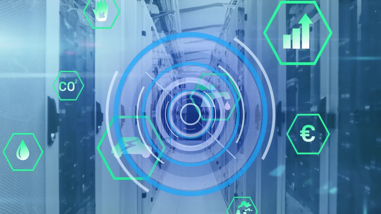 스 ⁇  스캐닝, 에코 아이콘 및 컴퓨터 서버를 통한 데이터 처리 애니메이션