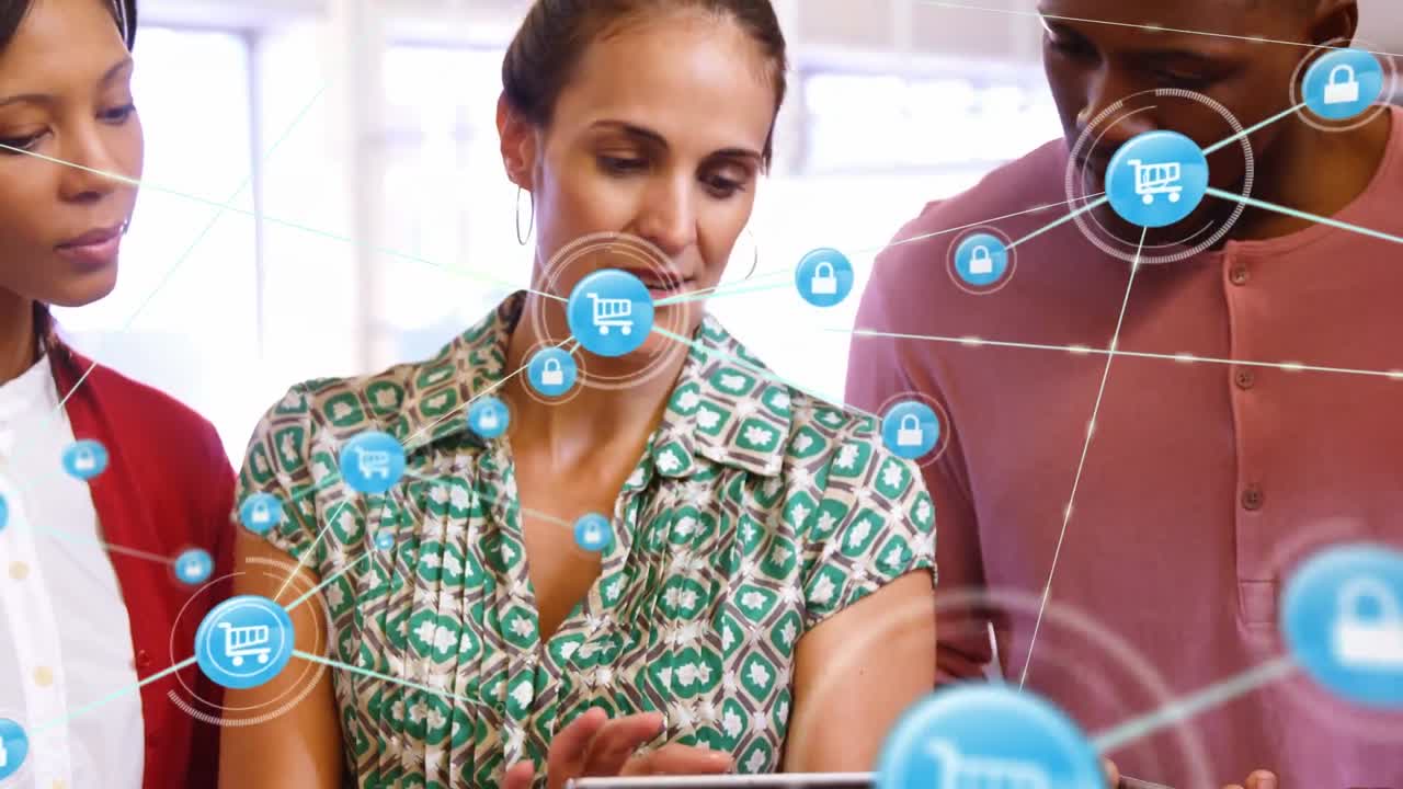 animación de la red de conexiones entre diversas personas de negocios en la oficina