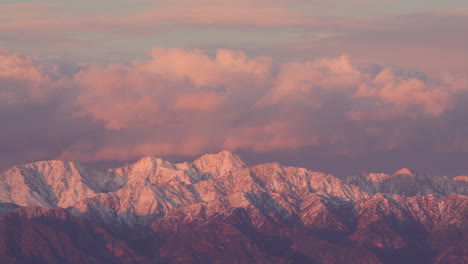 santa monica mountains covered in snow at sunset