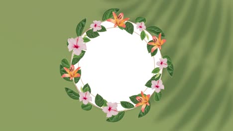 Animation-of-floral-pattern-with-copy-space-on-green-background