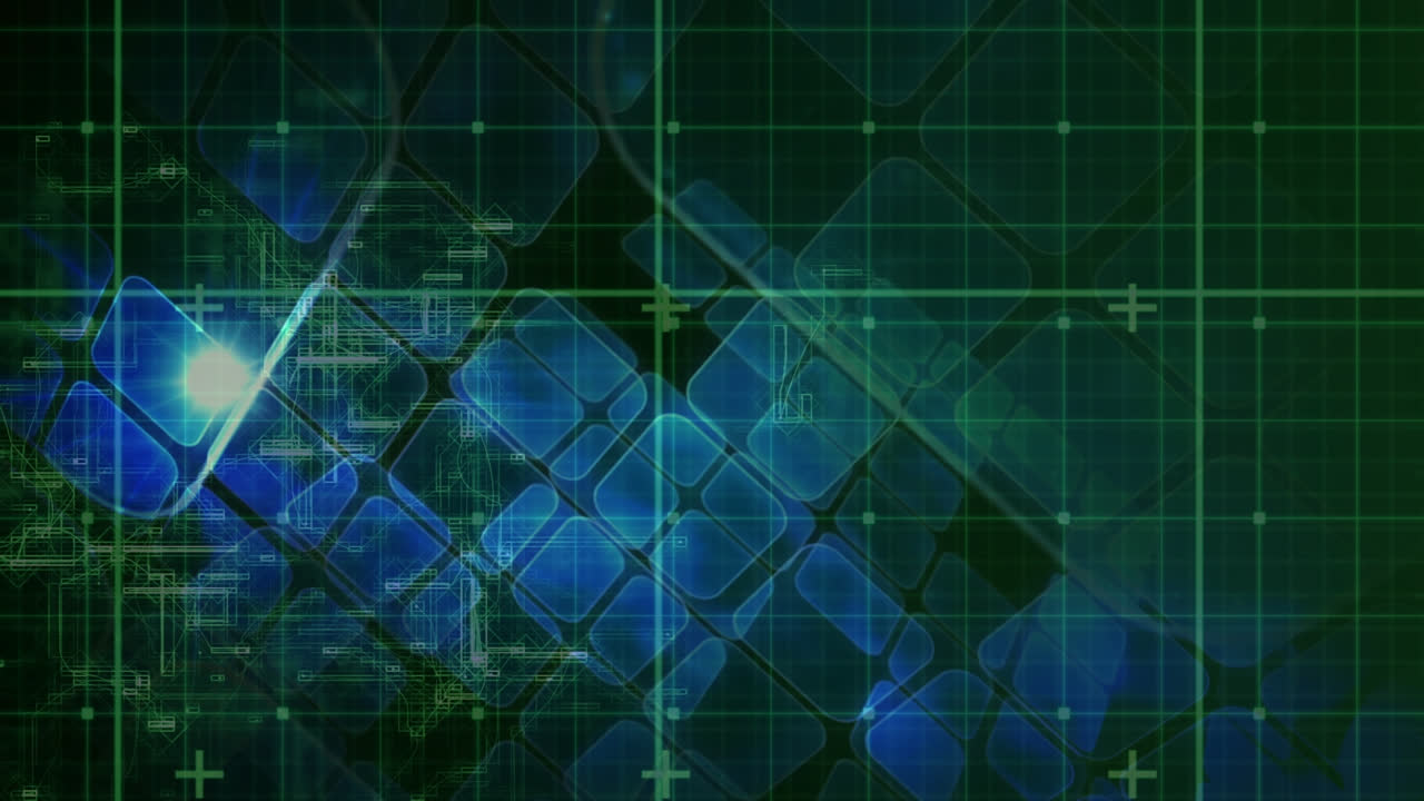 그리드와 사각형 위의 디지털 데이터 처리의 애니메이션