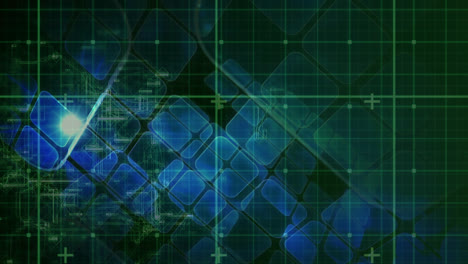 animación del procesamiento de datos digitales sobre cuadrícula y cuadrados