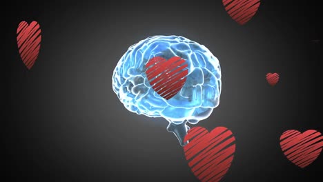 animación de los iconos del corazón sobre el cerebro